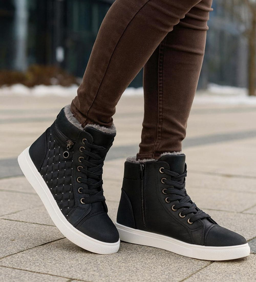 Zimowe czarne trampki z futerkiem /G3-2 18612 T396/