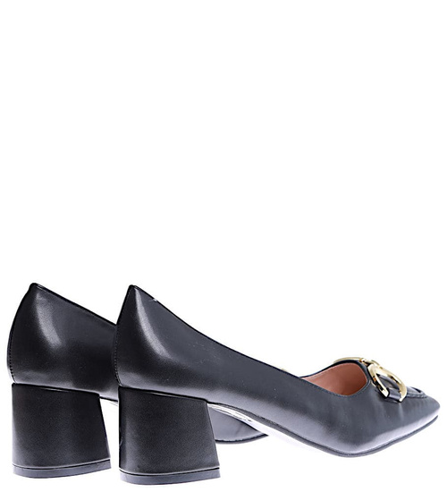 Kobiece czarne czółenka damskie na klocku /G1-3 15250 T293/