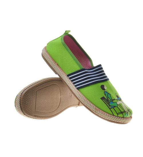 Dziecięce zielone trampki wkładane z nadrukiem /F8-2 7832 S097/