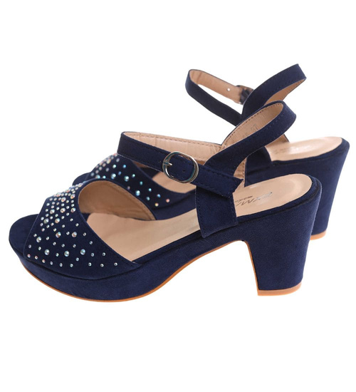 Granatowe damskie sandały na słupku i platformie /E3-2 16065 G185/