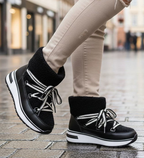 Zimowe botki śniegowce z futerkiem Czarne /A2-118568 W341/