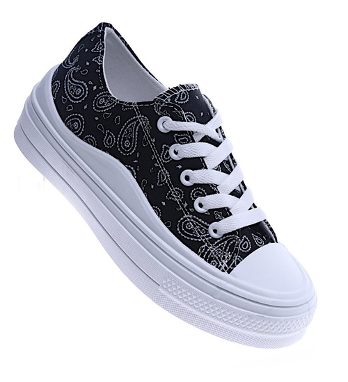 Czarne damskie trampki na platformie /C6-2 13772 S197/