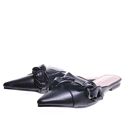 Czarne damskie klapki z łańcuszkiem /A7-2 11776 T390