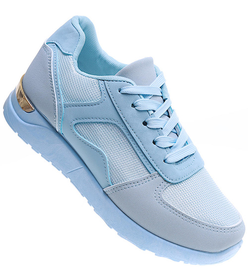 Sznurowane niebieskie buty sportowe damskie /D7-2 15698 T287/