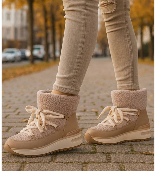 Zimowe botki śniegowce z futerkiem Khaki /F6-2 18538 W341/