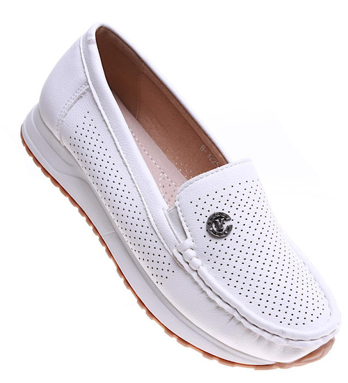 Wsuwane białe ażurowe wiosenne półbuty /B4-3 15869 T396/