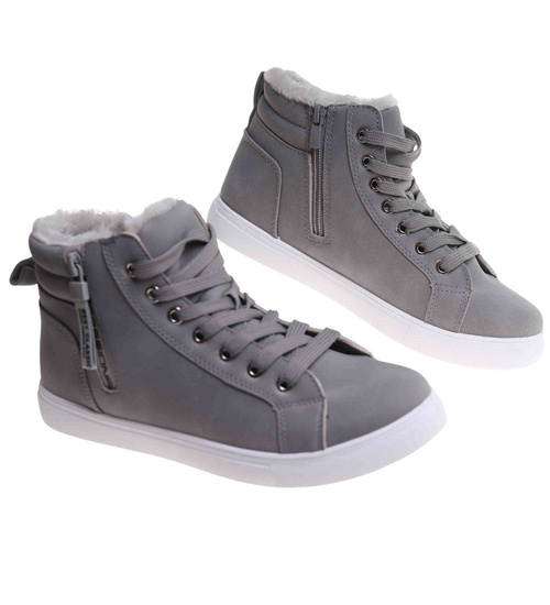Szare zimowe trampki z futerkiem /C4-1 18428 T319/