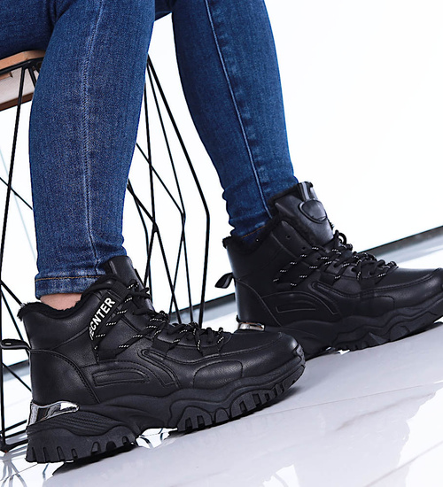 Czarne ocieplane trampki sneakersy na koturnie /G12-3 15392 T538/