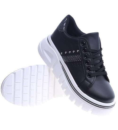 Czarne damskie trampki na platformie /G3-3 13686 S247/