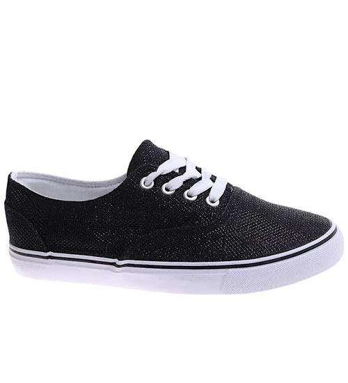 Sznurowane czarne trampki damskie /F9-3 17226 G8-6/