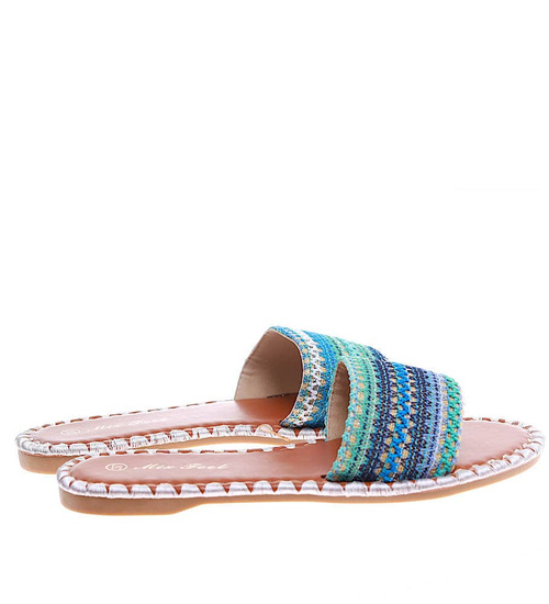 Płaskie klapki damskie z azteckim wzorem White /A9-1 16353 G079/