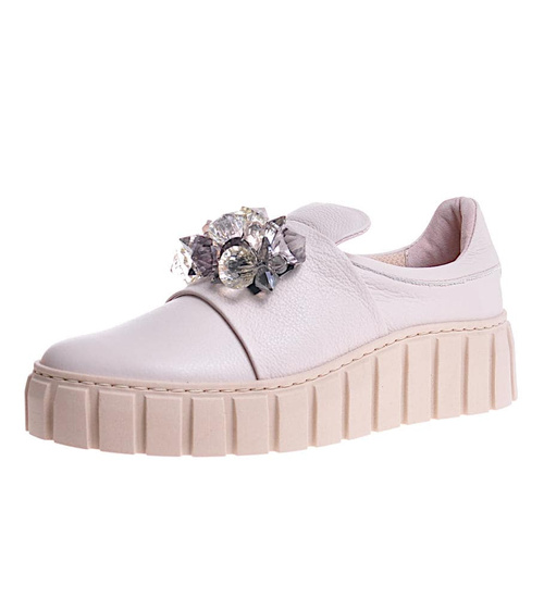 Beżowe skórzane damskie trampki creepersy /F8-2 11728 N0200/