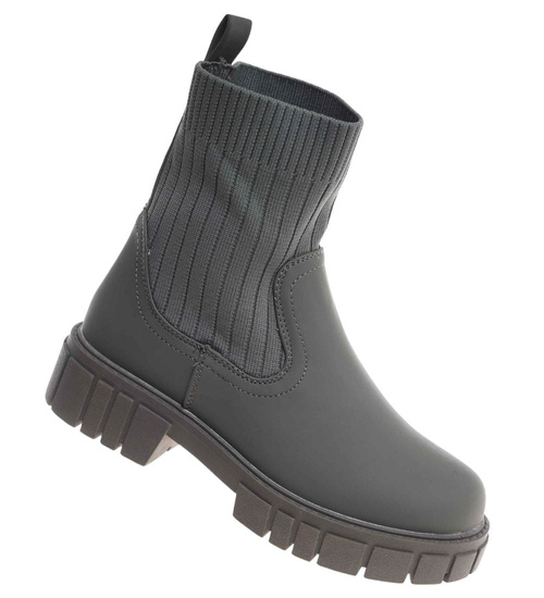 Botki dziewczęce wsuwane oliwkowe ocieplane /F7-3 18367 T188