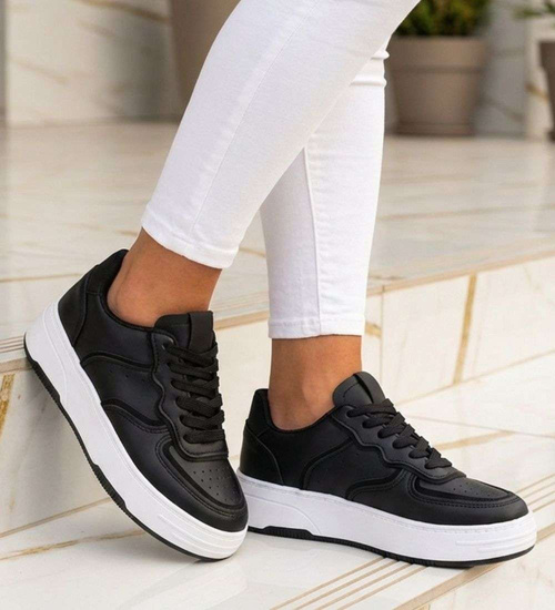 Czarne sznurowane damskie trampki na platformie /F4-2 15781 T232/