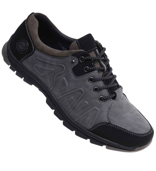 Szare sznurowane obuwie trekkingowe /A5-3 18033 T386/