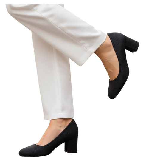 Wizytowe czarne czółenka na klocku /G12-2 18633 T357/