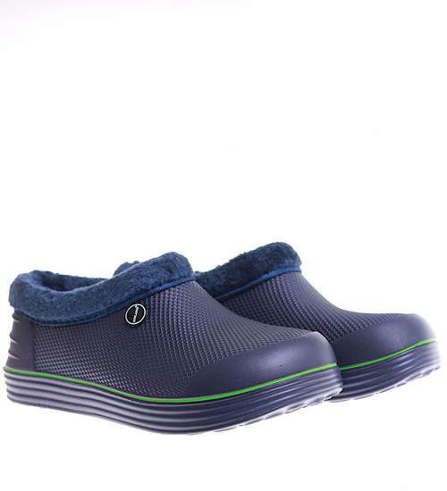 Granatowe męskie kalosze piankowe z futerkiem /H2 17075  T291/