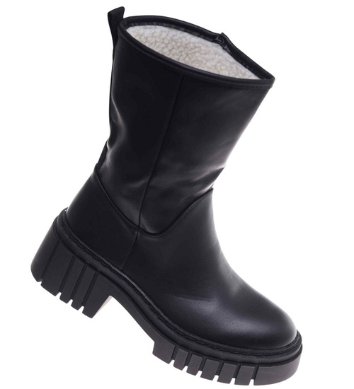 Wysokie czarne botki damskie z ociepleniem /F3-3 18230 T313/