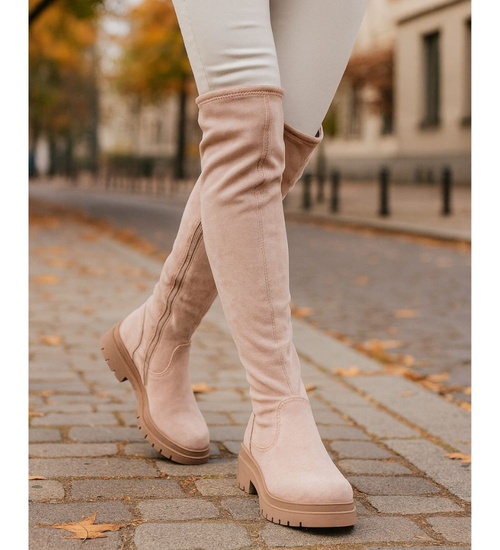 Beżowe kozaki muszkieterki /D9-2 16931 T483/