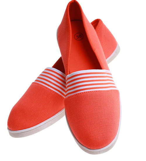 Wsuwane pomarańczowe trampki damskie slip on /D1-2 17493 T077/