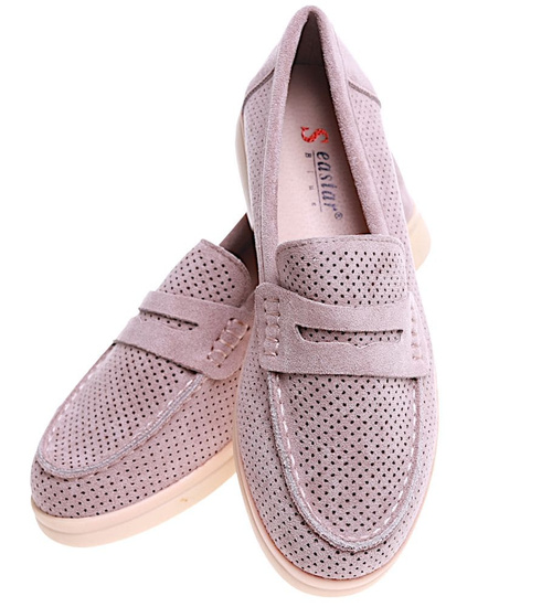 Ażurowe półbuty loafersy na niskim obcasie Khaki /C5-1 16047 T275/