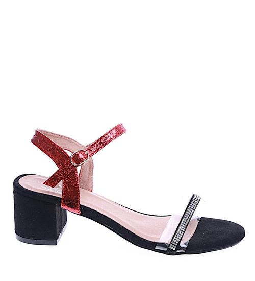 Przepiękne czarno czerwone sandały na grubym obcasie /B2-2 14233 S195/