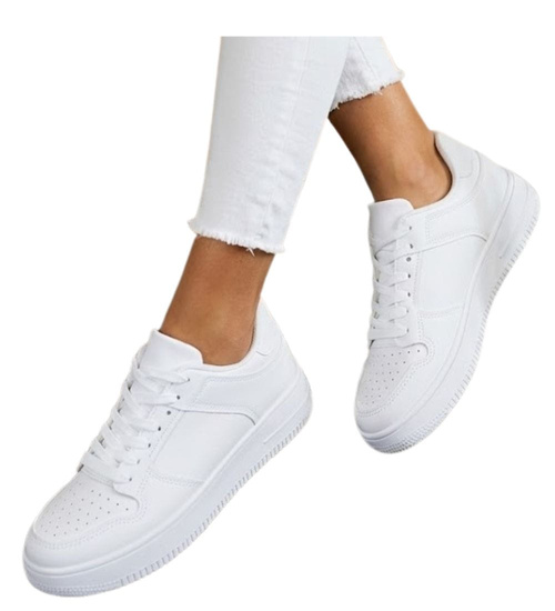 Wiązane białe trampki damskie /E9-3 14789 T483/