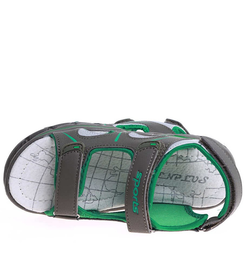 Szaro zielone sandały chłopięce na rzepy /B4-2 16033 T187/