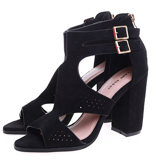 Czarne damskie sandały na słupku /D3-2 15926 T783/