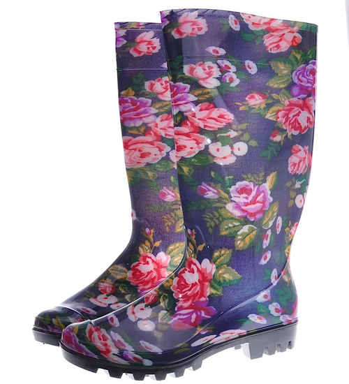 Wysokie damskie kalosze w kolorowe kwiaty /G7-1 12414 S245/