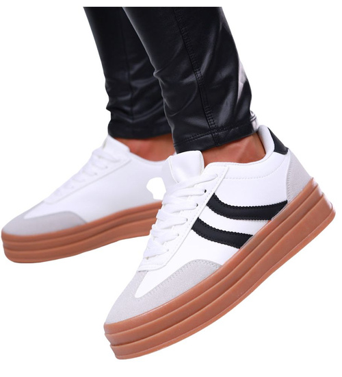 Sznurowane białe trampki damskie /A10-3 16817 T585/