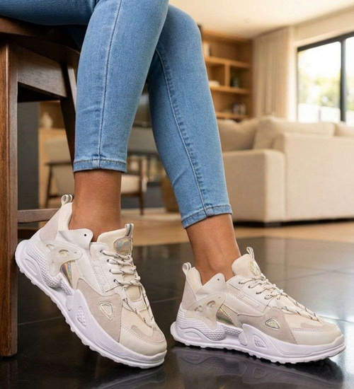 Beżowe buty sportowe damskie /F7-3 15957 G276/