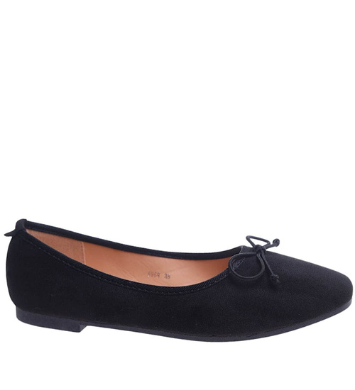 Zamszowe baleriny damskie z kokardą Czarne /G7-2 17560 G133/