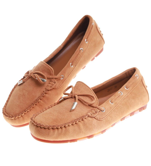 Karmelowe zamszowe półbuty mokasyny /E1-2 17540 W132/