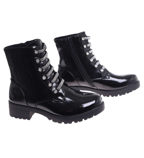 Czarne lśniące botki workery /F3-2 18386 W484/