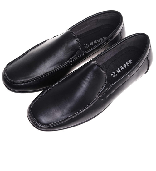 Czarne wsuwane półbuty mokasyny /F3-3 18026 T383/