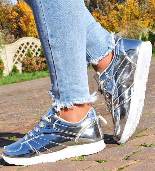 Lekkie srebrne sportowe buty damskie /G9-1 12928 T292/