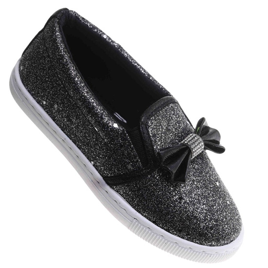 Tenisówki dziewczęce Wsuwane czarne trampki /A7-2 17853 T111/