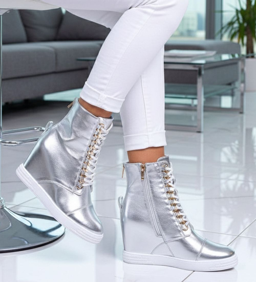 Lekko ocieplane damskie trampki sneakersy na koturnie /F2-3 18061 T238/