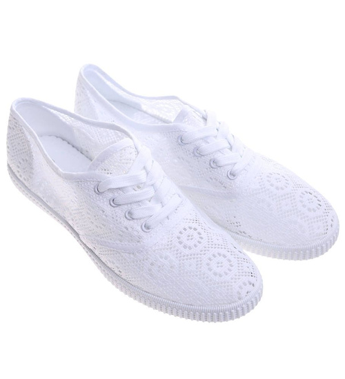 Białe ażurowe koronkowe tenisówki /E2-2 17233 T233/