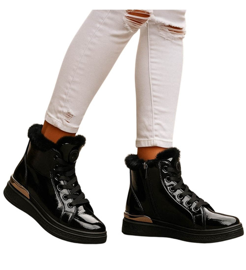 Czarne zimowe trampki z futerkiem /E10-2 18336 T411/