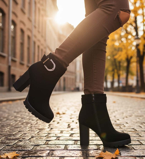 Zimowe botki na grubym obcasie i platformie /A5-3 18511 T482/