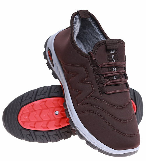 Brązowe ocieplane buty sportowe męskie /F1-1+H2 16929 T386/