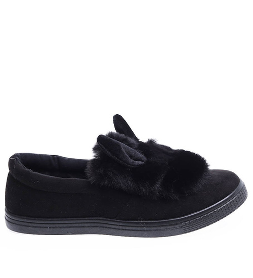 Wsuwane czarne zamszowe trampki z uszami slip on /E1-2 15624 T037/