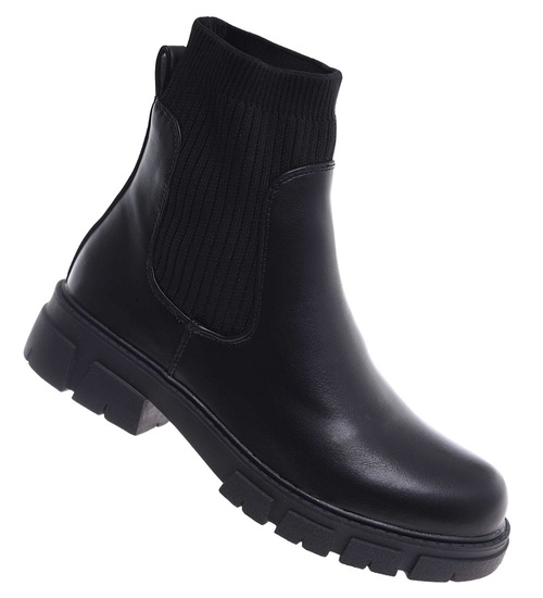Czarne elastyczne dziewczęce botki ocieplane /E6-2 18339 T3/