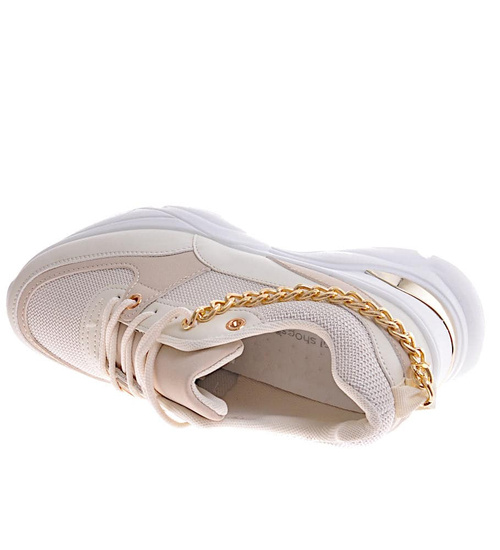 Beżowe trampki sneakersy na koturnie /C2-2 10921 W385/