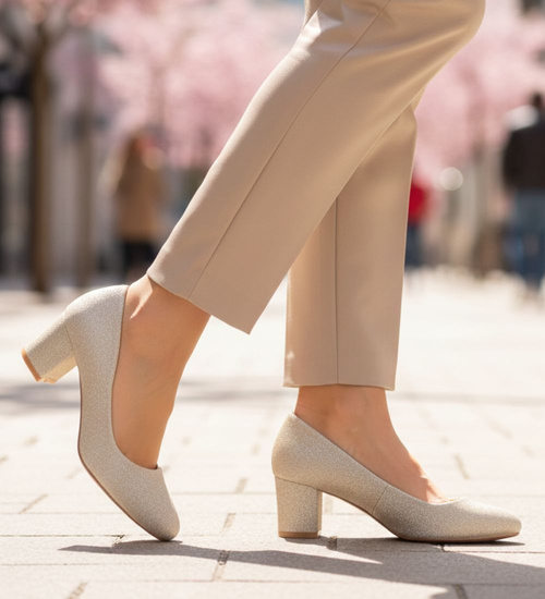 Wizytowe złote czółenka na klocku /G4-2 18634 T357/