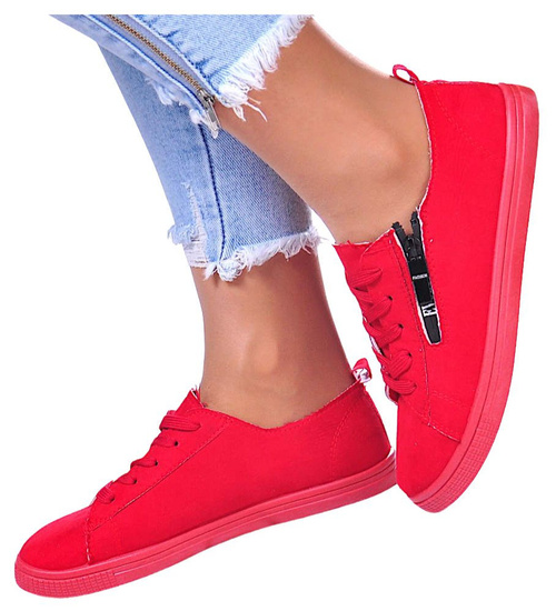 Sznurowane czerwone tenisówki /D9-2 11656 T194/