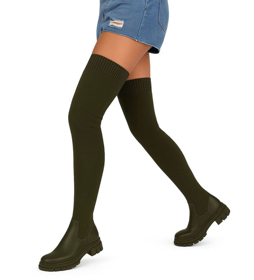 Kozaki muszkieterki elastyczne wysokie oliwkowe /F6-1 18074 T380/