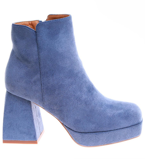 Granatowe botki damskie na obcasie i platformie /B4-1 16869 G281/